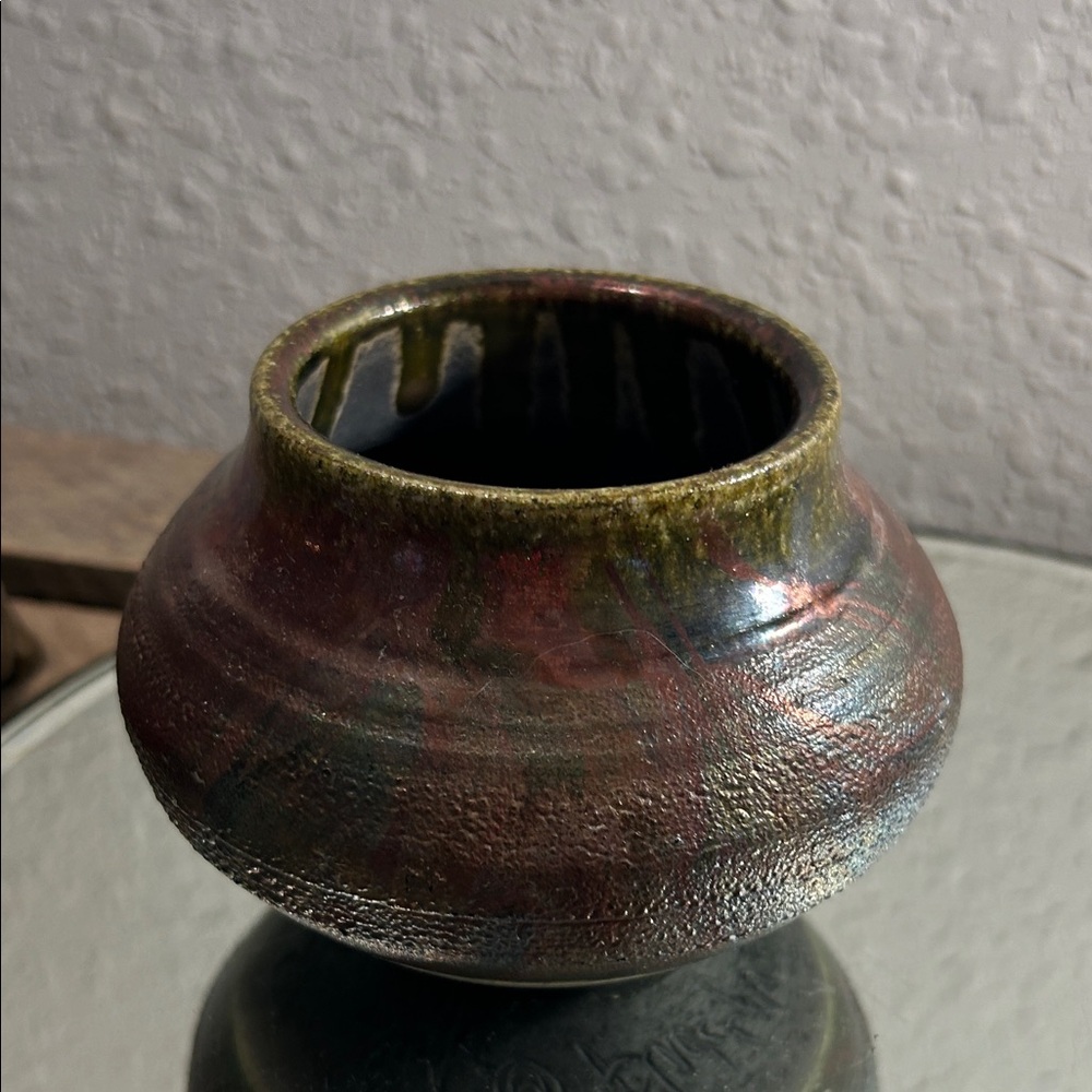 Handcrafted Iridescent Raku Pottery Vase - Multicolor - Picture 13 of 14